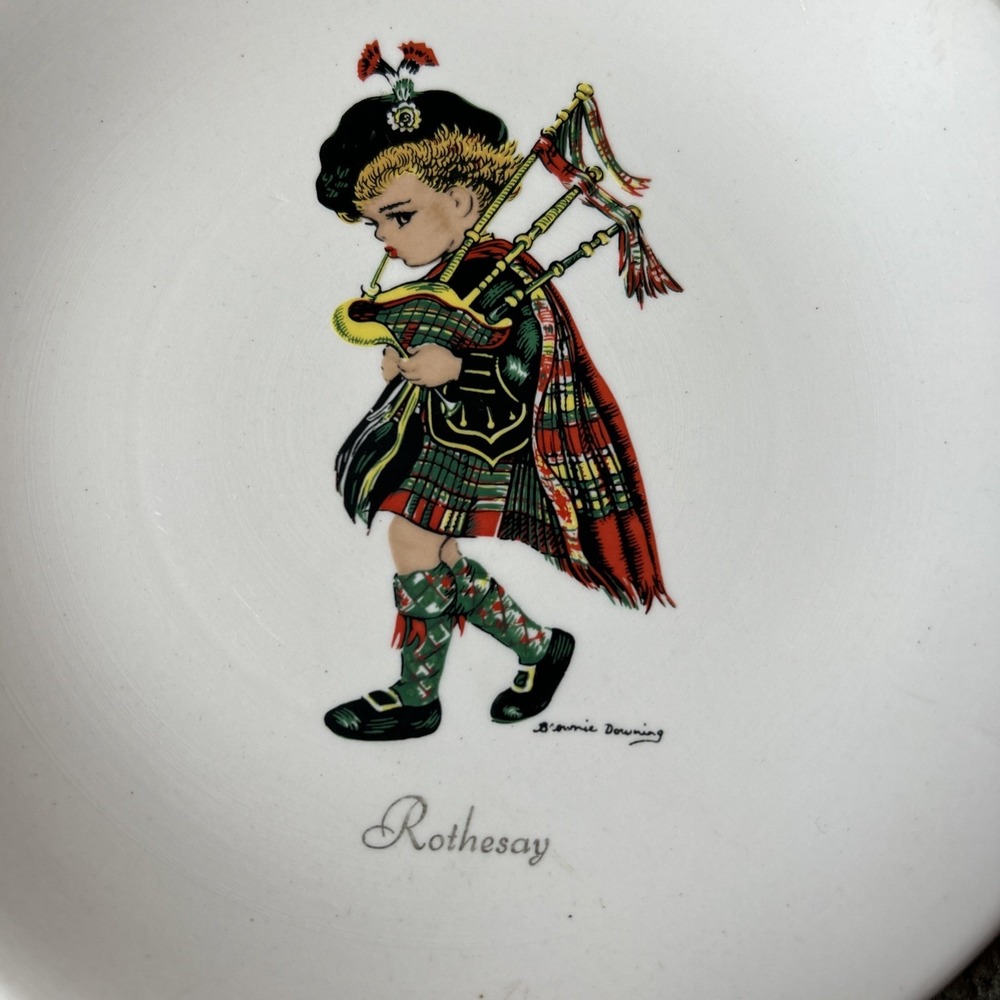 Vintage Brownie Downing Rothesay Scottish Boy Bagpipes Saucer Plate Weatherby